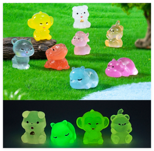 Mini figuritas luminosas 3D perro mono oso vaca hipopótamo miniatura brillante dibujos animados resina artesanía muñeca juguete jardinería paisajismo Decoración - Product Image 2