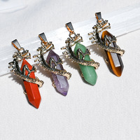 Pendentif dragon en cristal naturel, pierre hexagonale, motif dragon, œil de tigre multicolore, collier à faire soi-même, bijoux