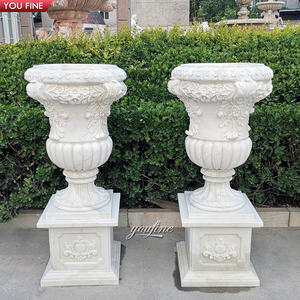 Planteur de fleurs décoratives en marbre naturel, fait à la main, accessoires de jardin - Product Image 2