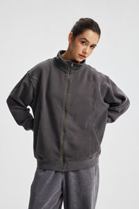 Sudadera con Capucha de Felpa Francesa de Algodón de Alta Calidad, 430 g/m², con Cierre YKK Personalizado, Lavada, con Estampado DTG y Bordado, Cuello Alto - Product Image 3