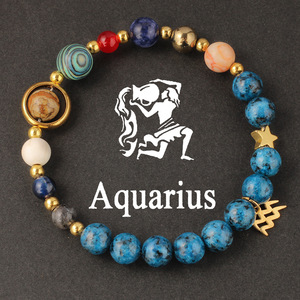 Bracciale Zodiacale Europeo-Americano con Perle a Tema Stelle e Pianeti, 12 Perle Artigianali in Pietra Nera, per Viaggi, Commercio all'Ingrosso Transfrontaliero - Product Image 6