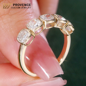 real solid 18k yellow gold <b>ring</b> bezel setting haf fetemity <b>ring</b> Cushion Cut lab grown diamond wedding <b>ring</b> for women engagement - Product Image 1