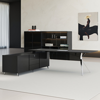 Scrivania Direzionale a L in Legno Modulare di Lusso Moderna con Mobile Laterale e Ampio Spazio di Archiviazione
