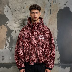 Giacca con Cappuccio Reversibile Stile Retrò a Quadri e Stampa Leopardata, Unisex, Casual, Street Style, con Ricamo Giapponese Personalizzato e Chiusura a Zip - Product Image 2