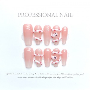 เล็บปลอมแบบกดติด 10 ชิ้น คุณภาพสูง ทำมือ สีชมพู ลายดอกไม้ อะคริลิค ปิดเต็มเล็บ สำหรับตกแต่งเล็บ - Product Image 4