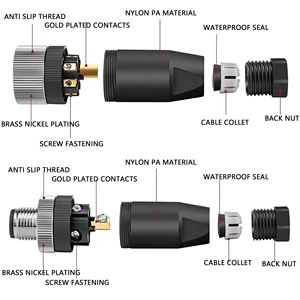 BEXKOM M8S(<span class=keywords><strong>M</strong></span>-R) 3 bis 8 Vergoldete Pins <span class=keywords><strong>M</strong></span>ännlicher Schraubverbinder EMC-Abschirmung IP67 Vibrationsfest Korrosionsbeständig Kunststoff-Steckverbinder - Product Image 4