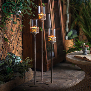American Retro Windproof Floor Candlestick Iron Tapered Home Decoration Gift - Product Image 1