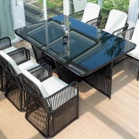 Ensemble de table et de chaises en métal de luxe léger Tengyi pour l'extérieur, table à thé de patio, combinaison de villa, imperméable, résistant au soleil, avec dossier