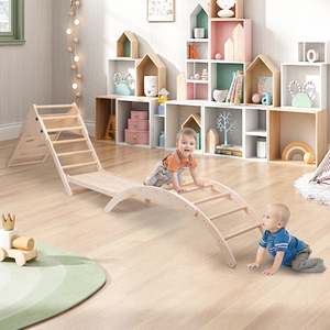 Structure de jeu d'intérieur Montessori 8-en-1 en bois naturel pour enfants, avec toboggan, arche d'escalade, balançoire et tente de conversion multifonctionnelle - Product Image 4
