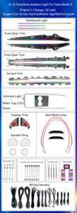 Модернизация 256 цветов, симфоническое светодиодное автомобильное внутреннее освещение, аксессуары для Tesla, модель <span class=keywords><strong>3</strong></span>/Y, 2021-2025, атмосферная световая лента - Product Image 4