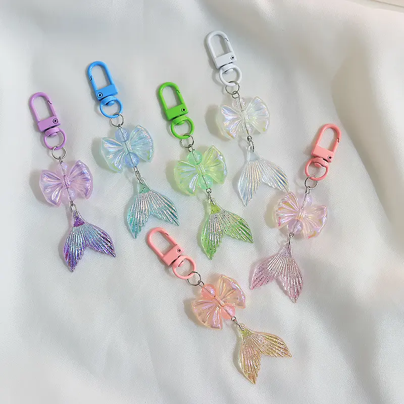 New design acrylic keychain Sea Creature Beauty Fishtail Key Ring Pendant Women Girls handbag decorated charm handmade