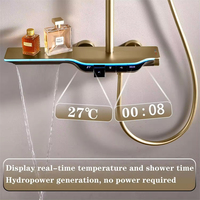 Ensemble de robinetterie de colonne de douche thermostatique numérique à LED avec tête de douche piano en or brossé pour salle de bain