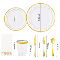 Ensemble de vaisselle jetable en PET de 350 pièces, écologique, sans BPA, kit complet de vaisselle, assiettes, tasses, couverts, serviettes, pour mariage, fête