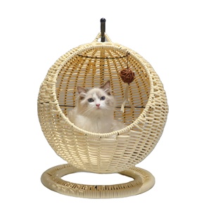 Hamaca de ratán Natural para gato pequeño, jaula redonda hecha a mano para cama, cesta de ratán, para verano - Product Image 1