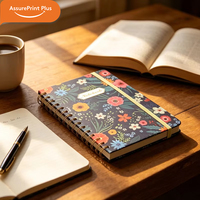 Carnet à spirales personnalisé avec impression florale UV, couverture rigide, bande élastique, format A5, ligné, journal d'écriture pour cadeau ou bureau