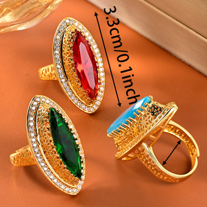 Bague de fiançailles rétro de luxe en laiton plaqué or 18 carats avec zircon, style ethnique vintage, pour femme - Product Image 5