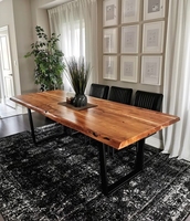 Meubles de cuisine en bois à prix d'usine, plateau de table à manger en bois de noyer massif à bord vivant, plus de design