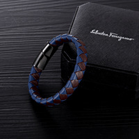 Bracelet en cuir pour homme MECYLIFE, deux tons, cordon tressé, fermoir magnétique