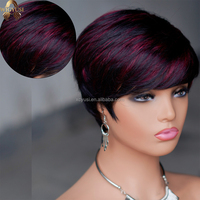 Perruque courte coupe pixie, style prêt-à-porter rapide, sans colle, avec frange, coupe courte dégradée pour femmes noires, perruque en cheveux humains