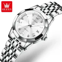 OLEVS 9931 Top Brand Damen uhr Business Elegante Rhombus Spiegel Edelstahl Wasserdichte Original Quarz Damen Armbanduhr