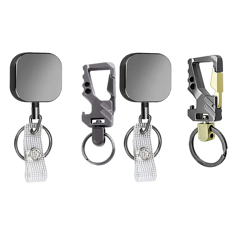 Retractable ID Badge Holder Key Reel Heavy Duty Carabiner Key Chain Keychain Tools