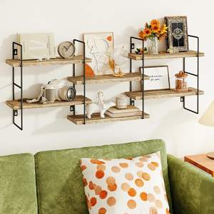 Estante de estantería multicapa de esquina de pared de libro de exhibición de hogar de metal de <span class=keywords><strong>madera</strong></span> industrial moderno - Product Image 4