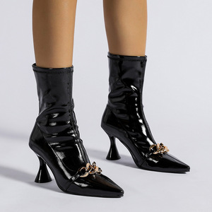 2023 new fashion mid-tube fashion boots tacchi sottili a punta da <span class=keywords><strong>donna</strong></span> cerniera posteriore in morbida pelle tinta unita caviglia b - Product Image 3