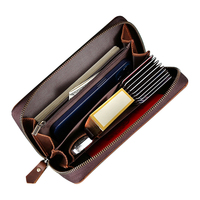 Dompet Kulit Asli Pria dengan Ritsleting, Tas Bisnis, 9 Slot Kartu, Bersertifikasi REACH RoHS CE, Pasokan OEM