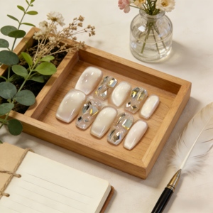 Uñas Postizas de Gel Prensadas a Mano al por Mayor, Diseño Francés Almendrado 3D, Arte de Uñas para Salón, Uñas Acrílicas Hechas a Mano, 10 Piezas - Product Image 1