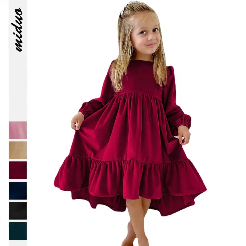 Newest Top Quality Velvet Pretty Vintage Kids of 11 Years Girls Dresses For Special Occasions Princess Dress For Girl