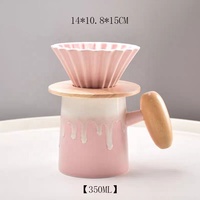 Ensemble de tasses à café en porcelaine peintes à la main classiques avec poignée en bois et porte-filtre
