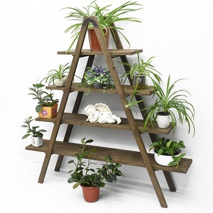 Luckywind Multifunction Rustic Vintage 4 Tier <strong>Shelf</strong> Folding Wooden Ladder Display <strong>Shelf</strong> - Product Image 1