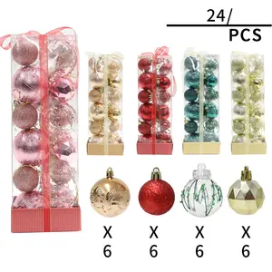 مجموعة زينة كرة عيد الميلاد وشجرة 24 قطعة، مجموعة من زينات شجرة عيد الميلاد المرسومة الشفافة للاحتفال بالفصول الأعياد