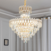 Lustre de plafond LED en cristal doré de luxe moderne, lampe suspendue à hauteur réglable pour salon, lumière moyenne à intensité variable