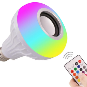 RGB cerdas bohlam lampu LED 7W, pengeras suara dengan pengendali jarak jauh dapat diredupkan E27 dasar DC untuk lampu - Product Image 1
