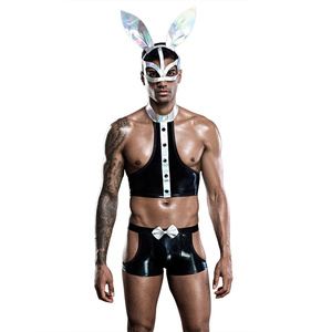 Costume de lapin pour <span class=keywords><strong>homme</strong></span> adulte <span class=keywords><strong>sexy</strong></span> pour fête, vente en gros d'usine, masque, haut, short, queue, quatre pièces - Product Image 1