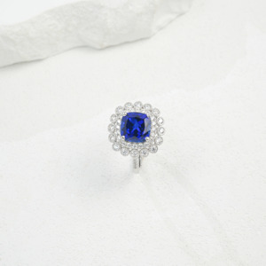 High Quality <b>Cushion</b> Cut Lab Created Blue Sapphire Double Halo <b>Ring</b> 925 Silver <b>Wedding</b> Band Affordable Luxury for Bridal K - Product Image 2