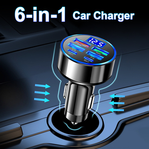 6-in-1 Multiport nhanh chóng sạc xe sạc với LED hiển thị kỹ thuật số <span class=keywords><strong>USB</strong></span> Type-C cổng cho Universal <span class=keywords><strong>Car</strong></span> Thuốc lá nhẹ hơn sạc - Product Image 5