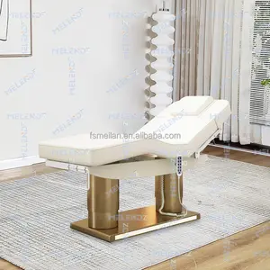 โต๊ะนวดสปาเพื่อความงามขนตาไฟฟ้าสีทองเตียงนวดเพื่อความงาม