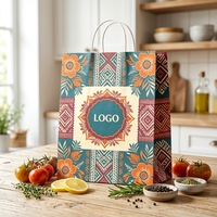 Sac cadeau réutilisable en papier kraft à motif carreaux vintage de luxe imprimé sur mesure, avec poignée plate en papier et ruban, recyclable