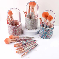 Ensemble de 8 pinceaux de maquillage professionnels, incrustés de diamants, poils synthétiques, outils pour le visage, seau, bâton, perceuse, débutant, poudre libre, fard à paupières
