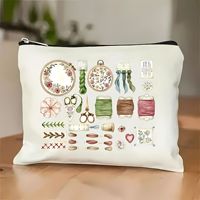 Pochette de rangement en toile de coton imprimée à motif de couture, sac à fermeture éclair vintage pour fournitures de broderie, cadeau pour les amateurs de couture DIY