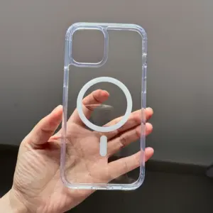 2MM N52 Étui magnétique pour téléphone Iphone 15 Pro Max Transparent Acrylique Dur Dos TPU Bumper Non Jaunissant Transparent Antichoc Case