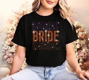 New Arrival White Cotton Custom Wedding <strong>Tshirt</strong> for <strong>Bride</strong> Trending Boho Style Diamond Rhinestone Decoration Breathable Casual - Product Image 4