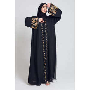 <span class=keywords><strong>Abaya</strong></span> ouverte de luxe <span class=keywords><strong>chic</strong></span> français pour les femmes musulmanes robe de prière en mousseline ornée d'or Nida matériel XS <span class=keywords><strong>Kimono</strong></span> <span class=keywords><strong>Abaya</strong></span> robe Dubaï - Product Image 5