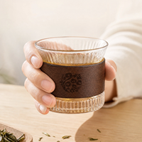 Tasse à thé en verre de style japonais, tasse côtelée à rayures verticales, verre résistant à la chaleur avec poignée en bois, petite capacité, tasse de dégustation pour maîtres sommeliers