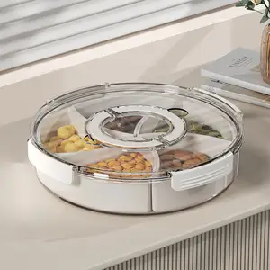 Food-grade Box with 5 Compartment for Platter Dessert, Round Couch Bar Plastic Snack Box, Food Platter Boxes with Divider