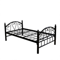Cadre de lit métallique moderne, taille double, sommier en fer, tête de lit à motif double cœur, structure KD pour appartement, école, dortoir