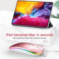 Mouse game nirkabel ergonomis, Mouse Gaming lampu latar USB kompatibel RGB dapat diisi ulang tidak berisik untuk Laptop PC