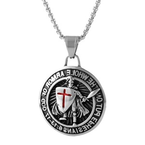 yunnique Stainless Steel Knight Pendant With <b>Cross</b> Shield Design 24cm <b>Chain</b> For Men Fashion Necklace - Product Image 4